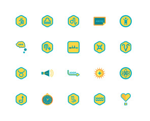 Simple Set of 20 Vector Icon. Contains such Icons as Heart, Aquarius, Capricorn, Wall clock, Up arrow, Baby, Gemini, Next, Taurus, Scorpio, Leo. Editable Stroke pixel perfect