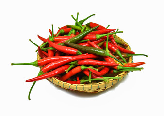 chilli pepper isolated / Red and green chillies in threshing basket