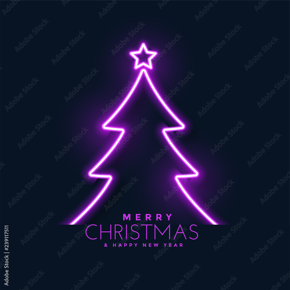 Poster glowing neon christmas tree background - Posters