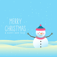 happy snowman merry christmas and winter background