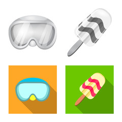 Vector design of equipment and swimming sign. Set of equipment and activity vector icon for stock.
