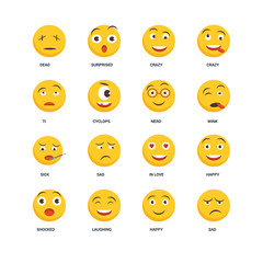 Set Of 16 icons such as Sad, Happy, Laughing, Shocked, Dead, Ti, Sick, Nerd icon