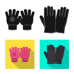 Vector design of glove and winter symbol. Collection of glove and equipment stock vector illustration.
