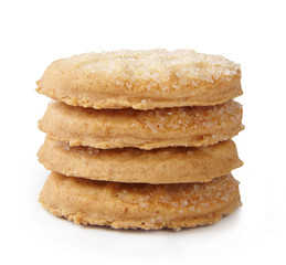 A stack of danish butter cookies isolated on white background.