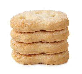 A stack of danish butter cookies isolated on white background.