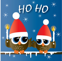merry christmas two sweet owls with candles