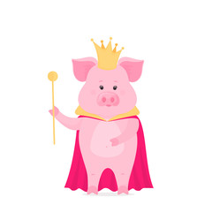 Pig prince in a crown with a scepter in his hand. Piglet king in the mantle.