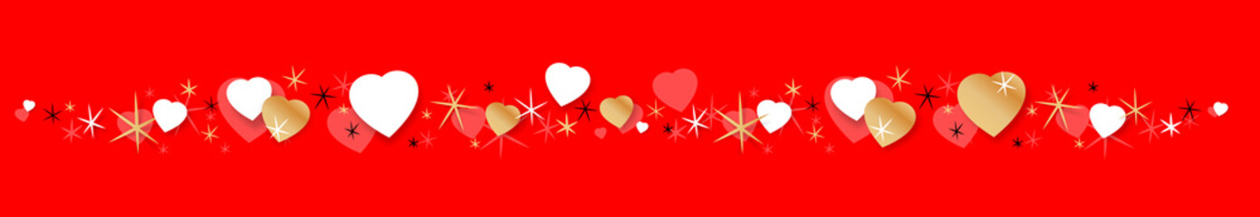 Fototapeta na wymiar Frise coeurs Saint Valentin sur fond rouge