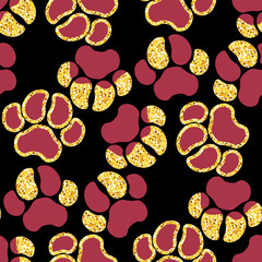Vector semless golden sparkle pattern with dogs theme elements