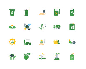 Set Of 20 icons such as Recycle bin, Lab, Wind power, , Save, Tote bag, Gas truck, Renewable energy, Recycling, Disaster, Save water, icon pack