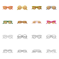 Vector design of glasses and sunglasses logo. Collection of glasses and accessory stock vector illustration.