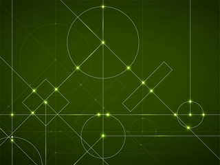 Obraz premium Abstract neon background of engineering drawing. Technological wallpaper made with circles and lines. Geometric design