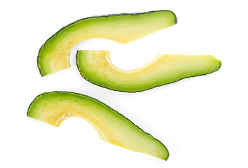 Sliced avocado isolated on white background, top view. Healthy food.