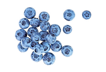 Fresh blueberries isolated on white background, top view.
