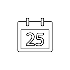 Calldar 25 number icon. Simple outline vector of Christmas, New Year and holidays set icons for UI and UX, website or mobile application