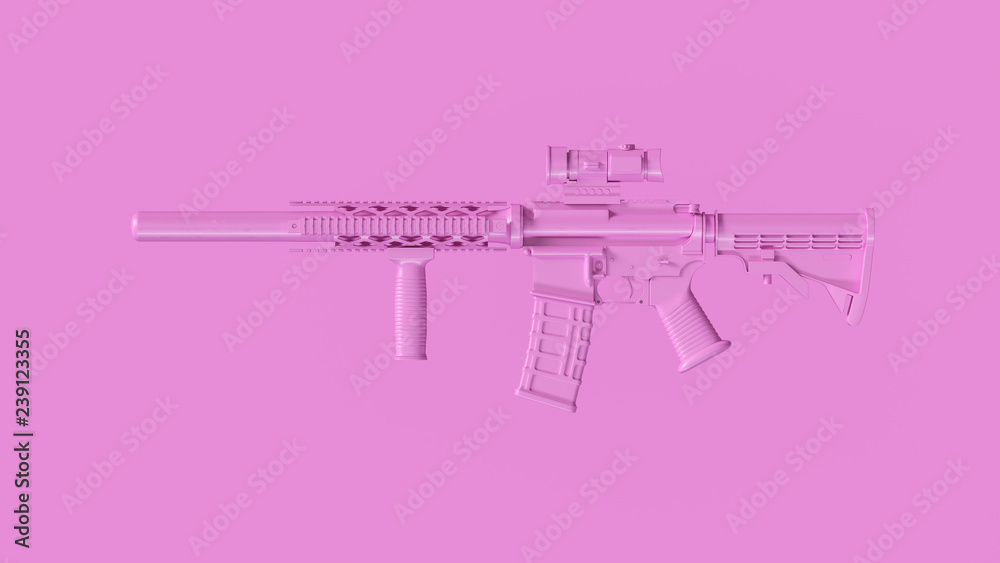 Wall mural Pink Modern Rifle with a Scope Suppressor and Fore Grip 3d Illustration 3d Rendering - Wall murals