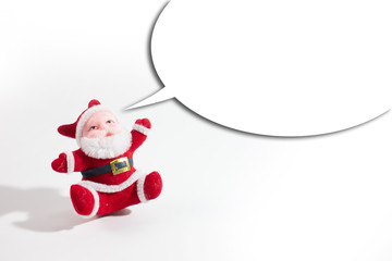 Santa claus doll isolated white background.copy space.With white text box.
