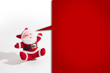 Santa claus doll isolated white background.copy space.With red side square text box.