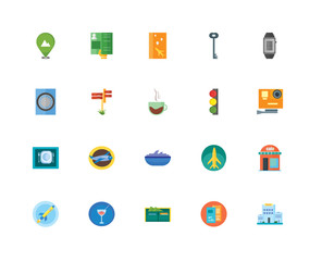 Set Of 20 icons such as Hotels, Brochure, Wallet, Cocktail, Rocket, Wristwatch, Traffic light, Cruise, Meal, , Travel guide, icon pack