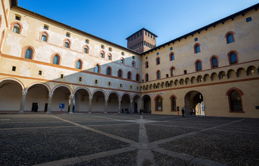 Fototapeta na wymiar MILAN, ITALY, DECEMBER 5, 2018 - Rocchetta courtyard in Sforzesco Castle in Milan, Italy