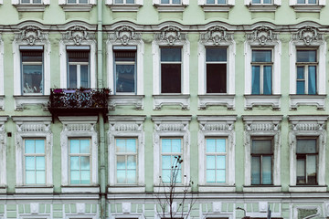 Old restored Russian building facade in Saint Petersburg