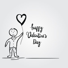boy with heart shaped balloon. Valentine's Day card. Vector illustration