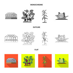 Naklejka premium Vector design of greenhouse and plant icon. Set of greenhouse and garden stock vector illustration.