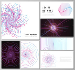 Vector illustration of the editable layouts of modern social network mockups in popular formats. Random chaotic lines that creat real shapes. Chaos pattern, abstract texture. Order vs chaos concept.