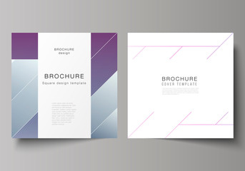 The minimal vector illustration of editable layout of two square format covers design templates for brochure, flyer, magazine. Creative modern cover concept, colorful background.