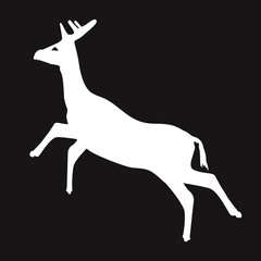 Simple white deer silhouette with black background, vector, illustration, eps file