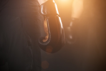Detail of men boxing gloves during training lesson