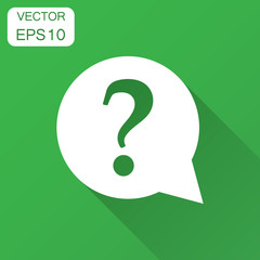 Question mark icon in flat style. Discussion speech bubble vector illustration with long shadow. Question business concept.