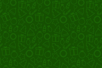 Holiday Christmas green background with icons and copy space. Template for a banner, poster, shopping, discount