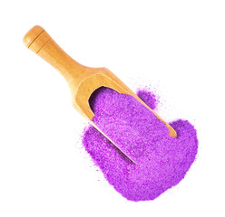 Taro powder in scoop on white background