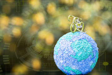 Eco save world environment / Travel sport Concept : Miniature figure bicycle on world global model...