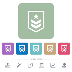 Military rank flat icons on color rounded square backgrounds