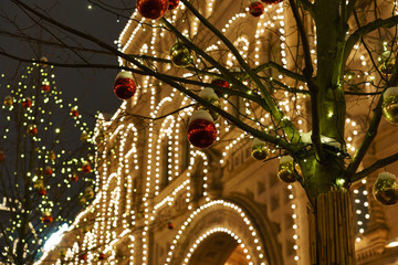 New year image of Moscow Red Square. Illuminated GUM (Central Department store)