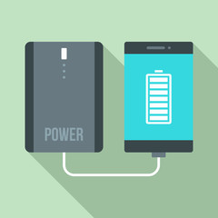 Power bank charging smartphone icon. Flat illustration of power bank charging smartphone vector icon for web design
