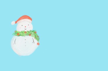 Cute digital hand draw snowman was decorated with garland and Christmas hat