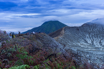 Beautiful Landscape of Ijen Volcano  under the Cloudy Sky, Banyuwangi, Indonesia