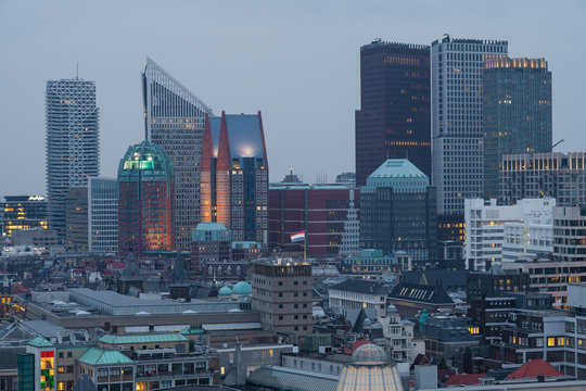 The hague city skyline sunrise, Netherlands