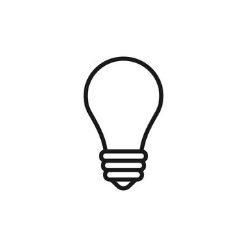 Black isolated outline icon of light bulb on white background. Line Icon of lamp. Symbol of idea, creative.