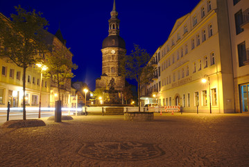 Fototapeta na wymiar Marktplatz Bad Schandau Blaue Stunde