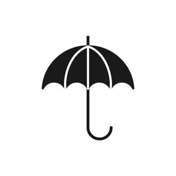Black isolated icon of open umbrella on white background. Silhouette of umbrella. Flat design.