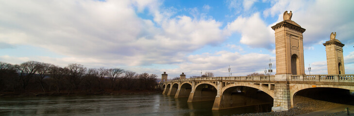 Panorama Market Street Bridge Wilkes-Barre, Luzerne County With Historic Eagles Perched Over City