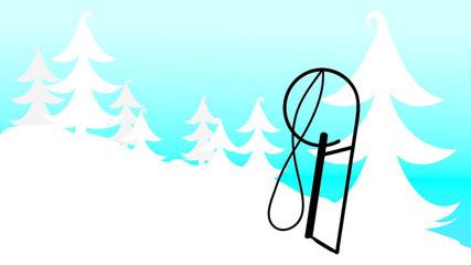 Vector illustration of hill with snow and sled in the mountains in winter.