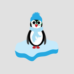 Vector illustration of penguin stay on iceberg.