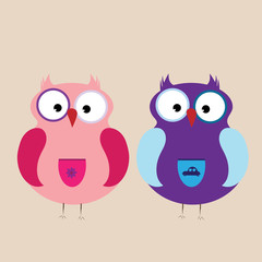 Vector illustration of couple of owl children.
