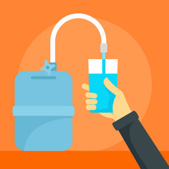 Hand glass water tank concept background. Flat illustration of hand glass water tank vector concept background for web design
