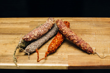 Variety of french dried sausages from Auvergne